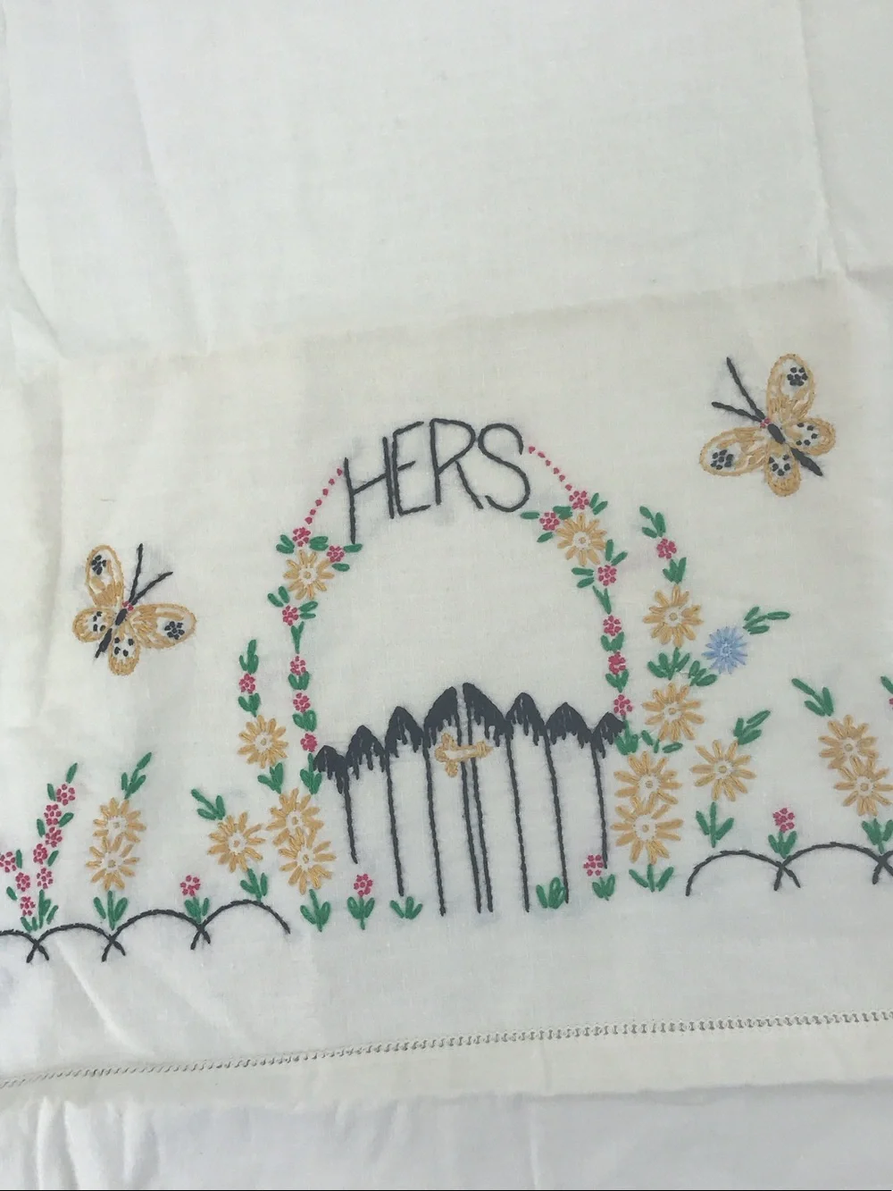 Embroidered 'His' and 'Hers' Pillowcase Set - Cream with Floral Detail